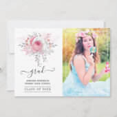Foto van roze en zilver Floral Afstuderen Aankondiging (Voorkant)