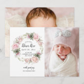 Foto van roze Floral Aankondiging van geboorte (Voorkant / Achterkant)