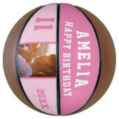 Foto van roze Happy Birthday Girl Basketbal (Verticaal)