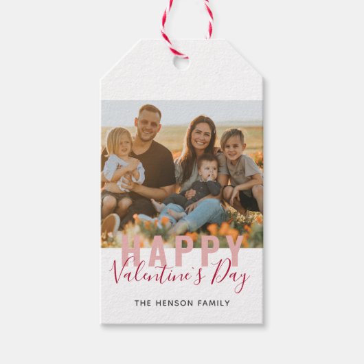Foto van roze Red Valentijn Day Script Family Cadeaulabel (Voorkant)
