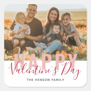 Foto van roze Red Valentijn Day Script Family Vierkante Sticker