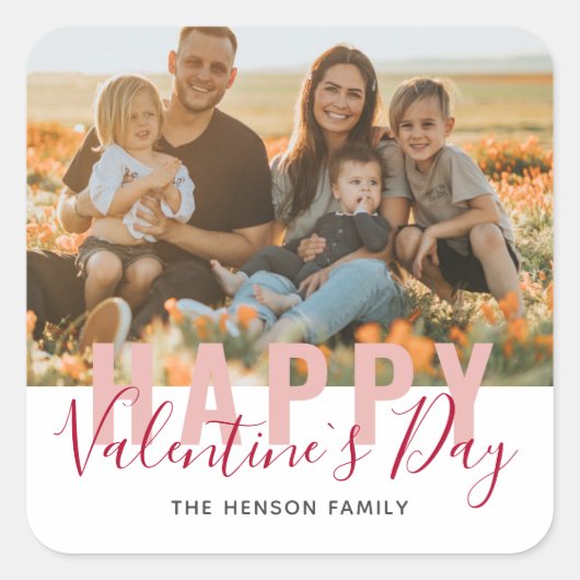 Foto van roze Red Valentijn Day Script Family Vierkante Sticker (Voorkant)