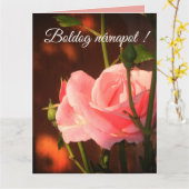 Foto van roze roos - Hongaarse naamdag Kaart (Gele Bloem)