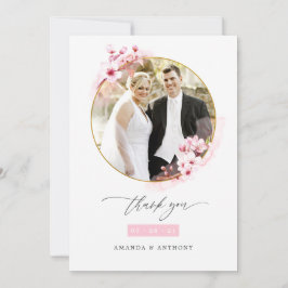 Foto van roze Spring Cherry Blossom Wedding Bedankkaart