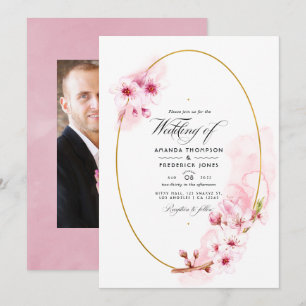 Foto van roze Spring Cherry Blossom Wedding Kaart