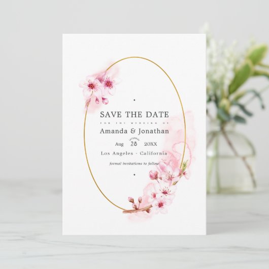 Foto van roze Spring Cherry Blossom Wedding Save The Date (Staand voorkant)