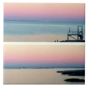 Foto van Roze Sunset over Water en Broken Pier Tegeltje