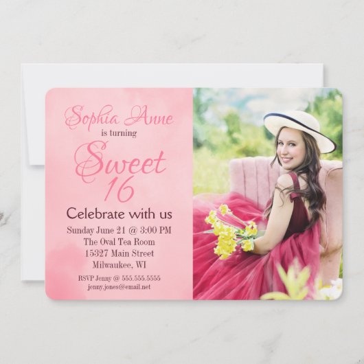 Foto van roze Sweet 16 Birthday Kaart (Voorkant)