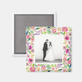 Foto van roze Waterverf Floral Border Wedding Magneet (Voorkant / Achterkant)