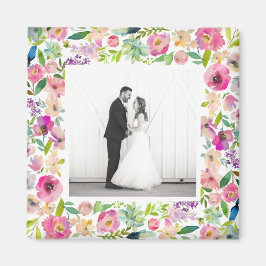 Foto van roze Waterverf Floral Border Wedding Magneet
