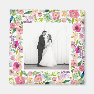 Foto van roze Waterverf Floral Border Wedding Magneet