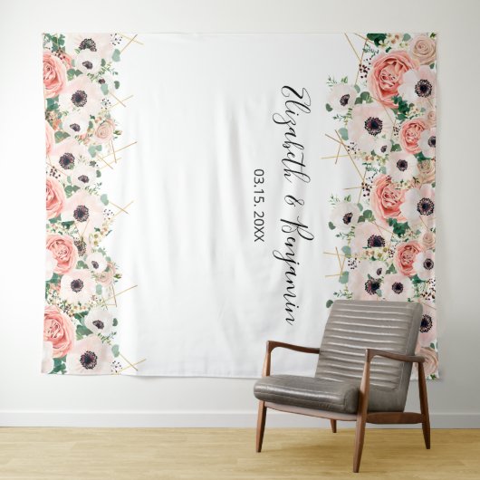 Foto van roze Waterverf Floral Weduwschap Achtergr Wandkleed (In Situ (horizontaal))