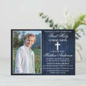 Foto van Rustic Blue Wood First Kaart (Staand voorkant)