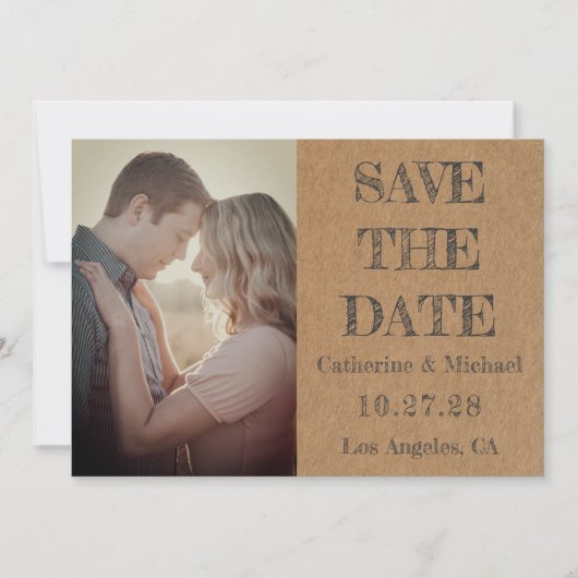 Foto van Rustic Brown Cardboard Save The Date (Voorkant)