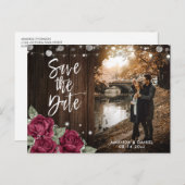 Foto van Rustic Burgundy Floral Fall Wedding Aankondigingskaart (Voorkant / Achterkant)