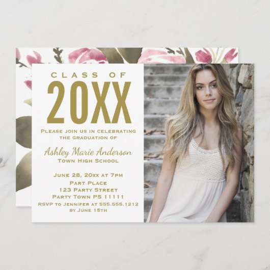 Foto van Rustic Floral Waterverf Gradual Party Kaart (Voorkant / Achterkant)