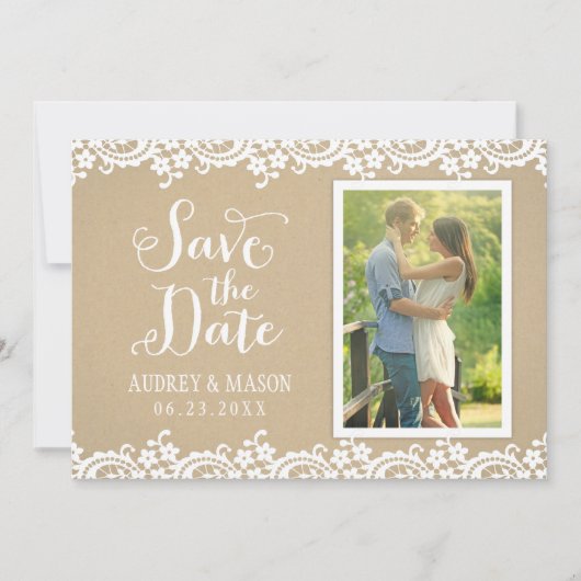 Foto van Rustic Kraft en Lace Wedding Save The Date (Voorkant)