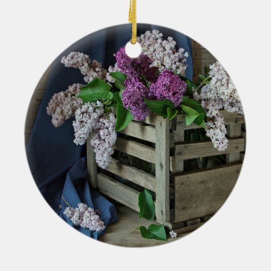 Foto van Rustic Paars en White Lilacs Keramisch Ornament (Achterkant)