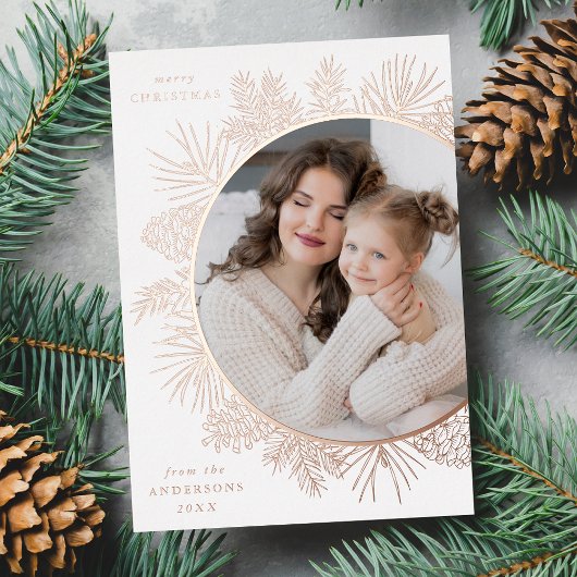 Foto van Rustic Roos Gold Pinecones Folie Feestdagenkaart