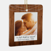 Foto van Rustic String Lights eerste kerstmis Keramisch Ornament (Rechts)