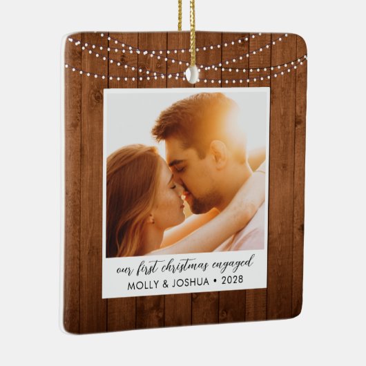 Foto van Rustic String Lights eerste kerstmis Keramisch Ornament (Rechts)