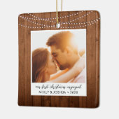 Foto van Rustic String Lights eerste kerstmis Keramisch Ornament (Links)