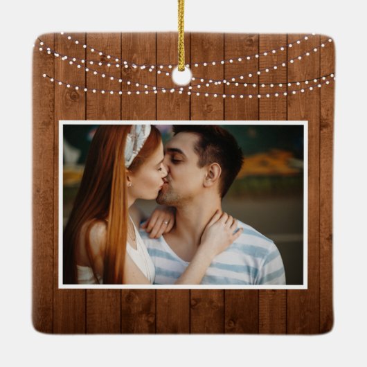 Foto van Rustic String Lights eerste kerstmis Keramisch Ornament (Achterkant)