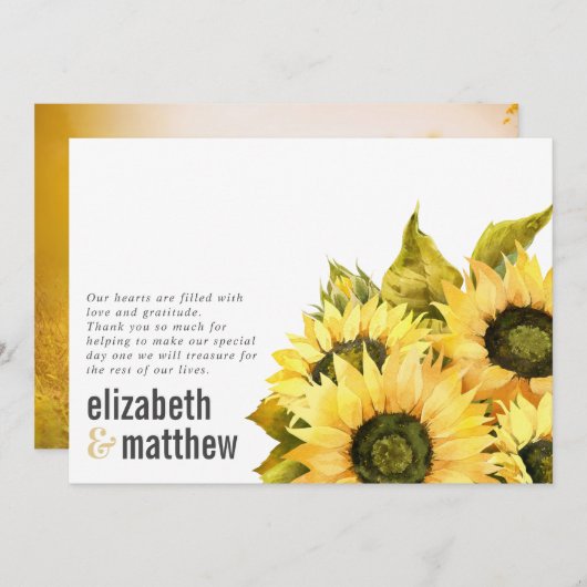 Foto van Rustic Sunflower | Weddenschap Bedankkaart (Voorkant / Achterkant)