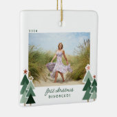 Foto van Rustic Trec voor eerste kerstmis Foto Keramisch Ornament (Rechts)