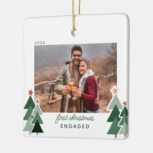 Foto van Rustic Trees voor eerste kerstmis Keramisch Ornament (Links)