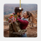 Foto van Rustic Trees voor eerste kerstmis Keramisch Ornament (Achterkant)