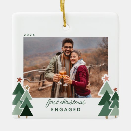 Foto van Rustic Trees voor eerste kerstmis Keramisch Ornament (Voorkant)