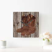 Foto van Rustic, Weathered Wood & Cowboy Boots Vierkante Klok (Huis)