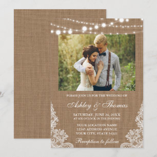 Foto van Rustic Wedding Burlap Lights Kaart