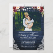 Foto van Rustic Wedding Floral Blue Wood Lights Kaart (Voorkant)
