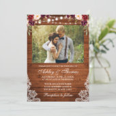 Foto van Rustic Wedding Floral Wood Lights Kaart (Staand voorkant)