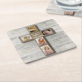 Foto van Rustic Wood Cross First Kartonnen Onderzetters (Schuin)