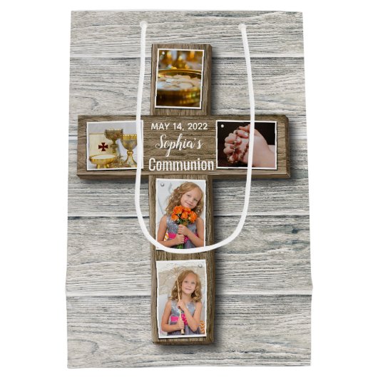 Foto van Rustic Wood Cross First Medium Cadeauzakje (Achterkant)