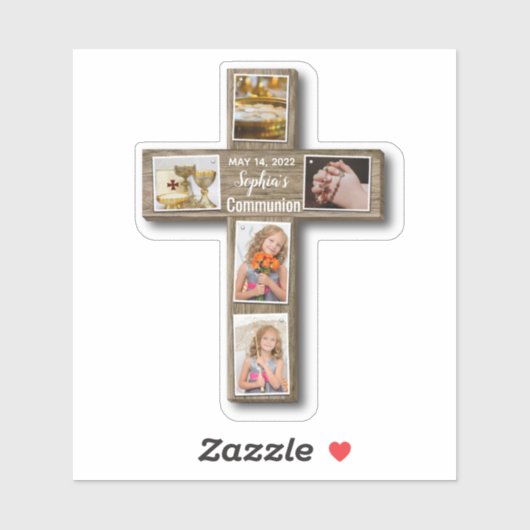 Foto van Rustic Wood Cross First Sticker (Vel)