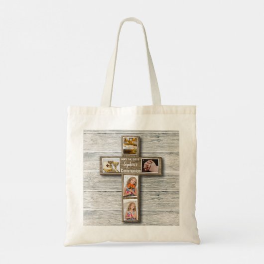 Foto van Rustic Wood Cross First Tote Bag (Achterkant)