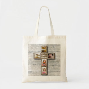 Foto van Rustic Wood Cross First Tote Bag