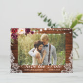 Foto van Rustic Wood Floral Lights Save The Date (Staand voorkant)