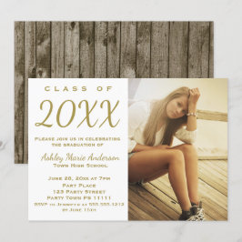 Foto van Rustic Wood Gold Graduation Party Kaart