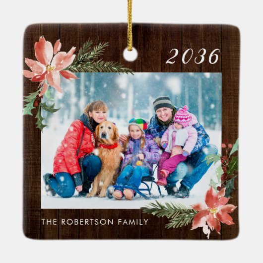 Foto van Rustic Wood Kerstfamilie Keramisch Ornament (Achterkant)
