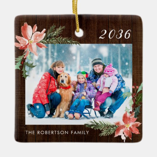 Foto van Rustic Wood Kerstfamilie Keramisch Ornament (Voorkant)