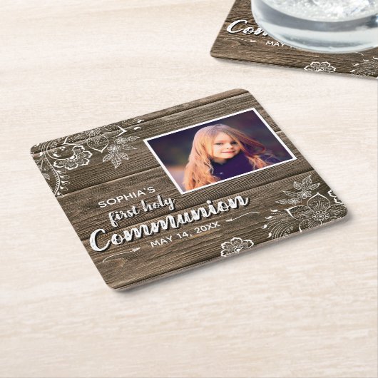 Foto van Rustic Wood Lace First Kartonnen Onderzetters (Schuin)