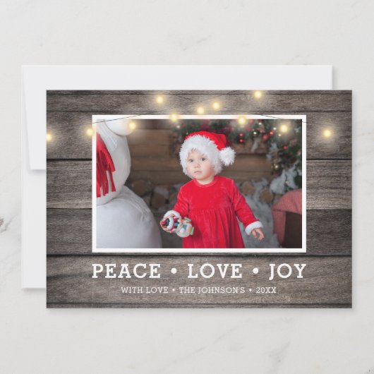 Foto van Rustic Wood String Lights Feestdagenkaart (Voorkant)