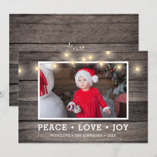 Foto van Rustic Wood String Lights Feestdagenkaart (Voorkant / Achterkant)