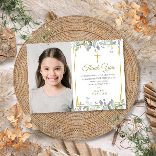 Foto van Sage and Lila Floral First Heilige Commun Bedankkaart
