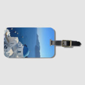 Foto van Santorini Greece Blue Domed Church Bagagelabel (Voorkant (horizontaal))